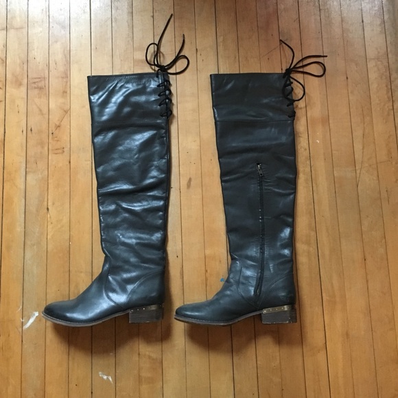 Genuine leather thigh high boots