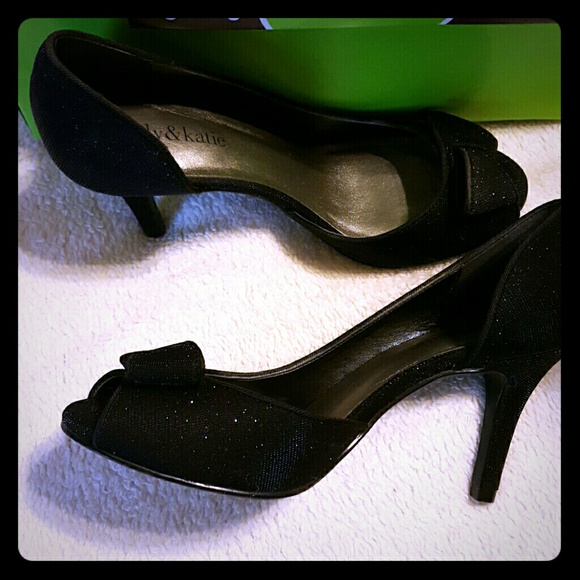 Black Sparkly Peep Toe Pumps - Picture 1 of 4