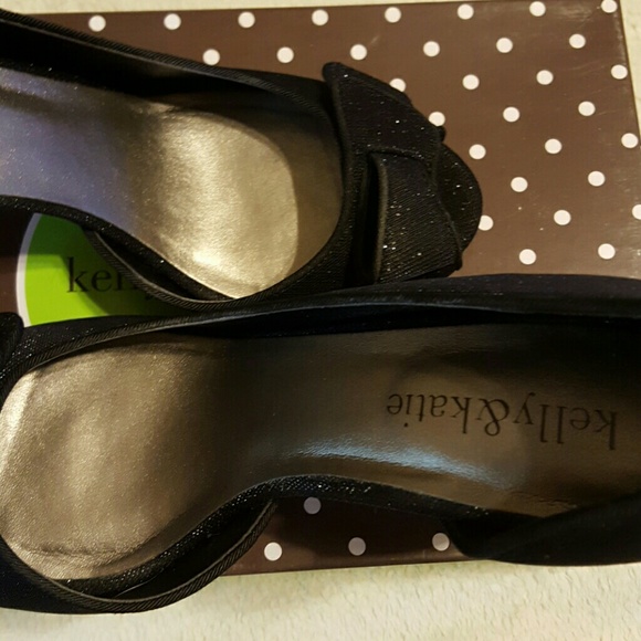 Black Sparkly Peep Toe Pumps - Picture 2 of 4
