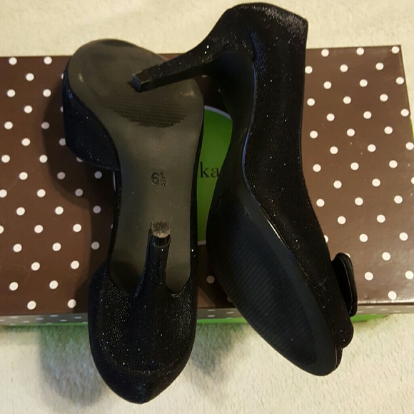 Black Sparkly Peep Toe Pumps - Picture 3 of 4