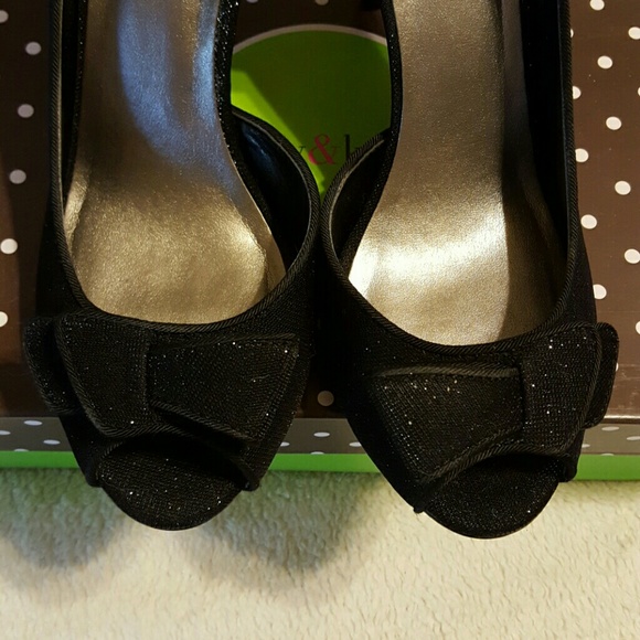 Black Sparkly Peep Toe Pumps - Picture 4 of 4