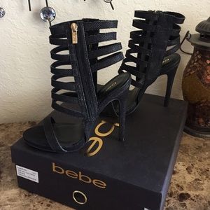 bebe gladiator black sparkley heels