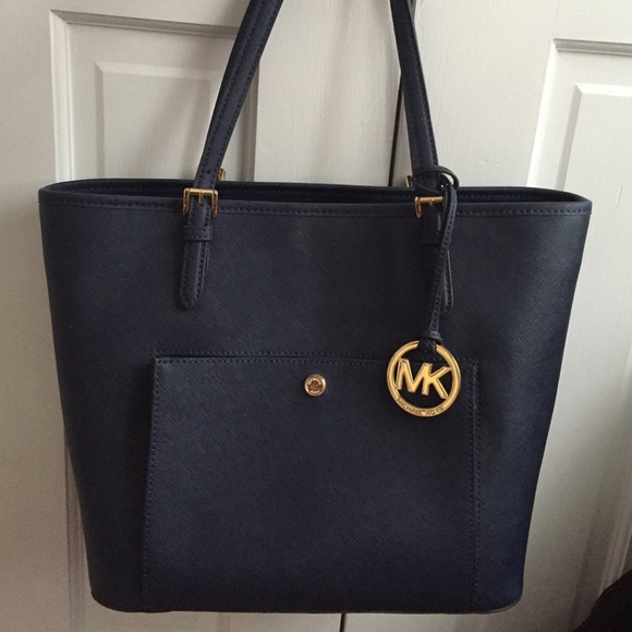Michael Kors Navy Snap Pocket Tote