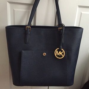 Michael Kors Navy Snap Pocket Tote
