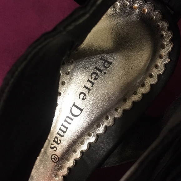 Black silky collared heels. - Picture 3 of 4