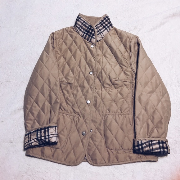 Jackets & Blazers - Tan quilted jacket with plaid accents