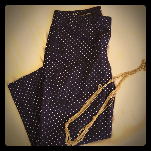 Loft Navy and white polka dot crop pants
