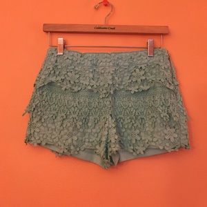 Teal lace flower shorts with side zipper