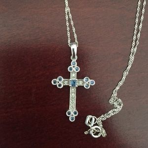 14k white gold and blue sapphire necklace