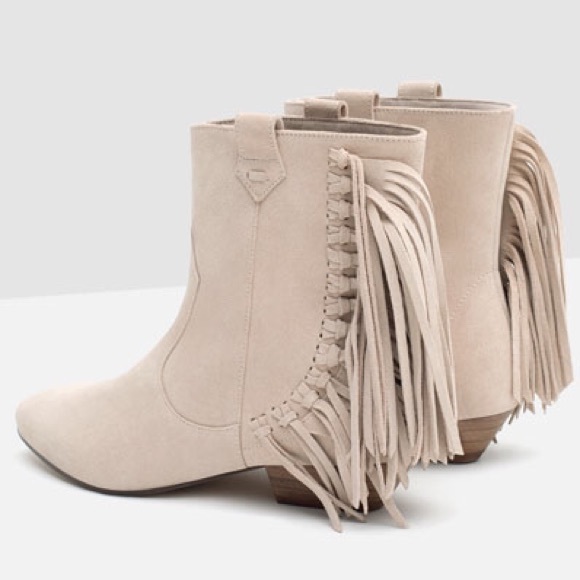 Zara Beige leather fringe boot - Picture 3 of 4