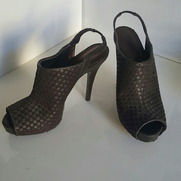 Brown Peep Toe Booties Heels