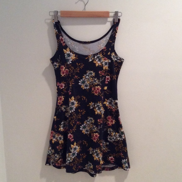 Dark blue tank skater dress with Flowers