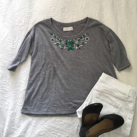 Abercrombie & Fitch Jeweled Short Sleeve Sweater