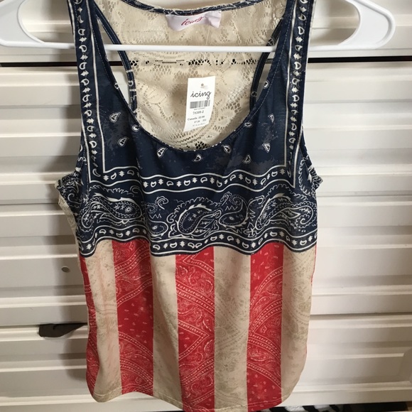 Red and blue American flag shirt, lace back