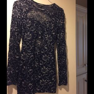 Long Sleeved Blue and Silver Dress