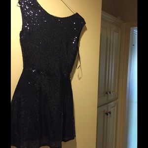 Dark Blue Backless Sequenced Dress