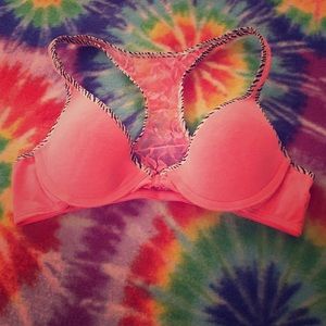 Coral Pink w/ Zebra and Lace RACERBACK BRA SZ 34~A