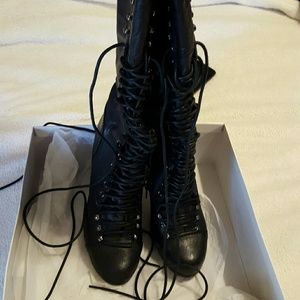 Black Pleather Lace Up Boots