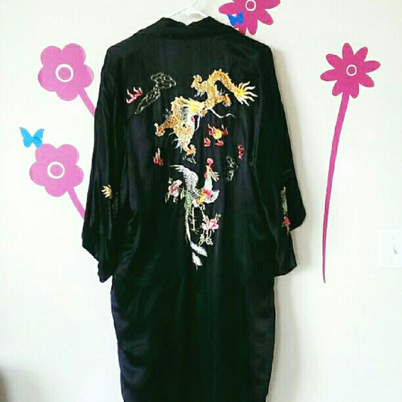 Vintage pure silk embroidered robe kimono XL