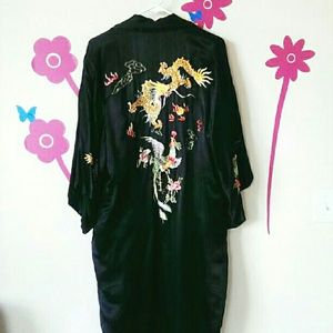 Vintage pure silk embroidered robe kimono XL
