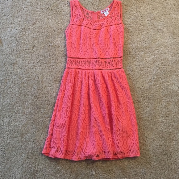 Pink a-line lace dress with sheer middle