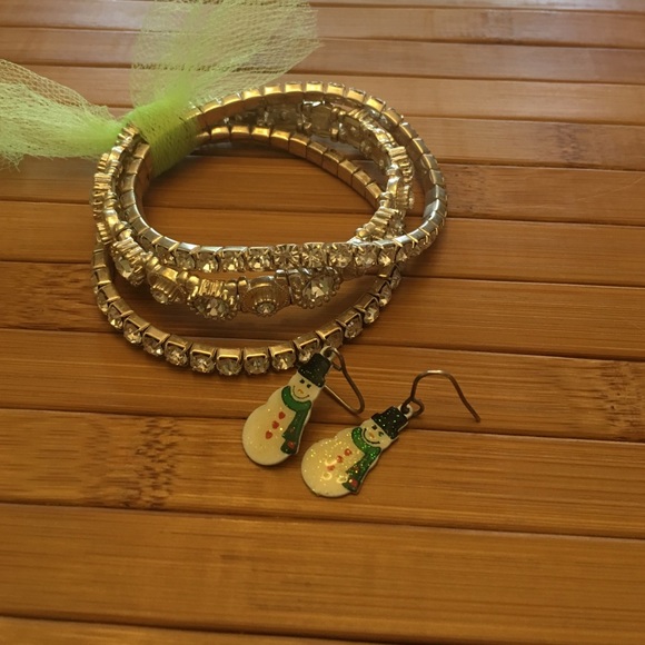 Snow man earrings and diamond bracelet