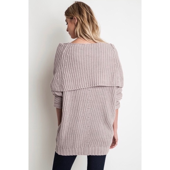 Mauve Chunky Off the Shoulder Sweater Top - Picture 2 of 5