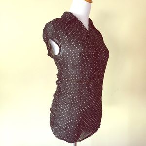 EUC sheer blouse black w/ white polka dots