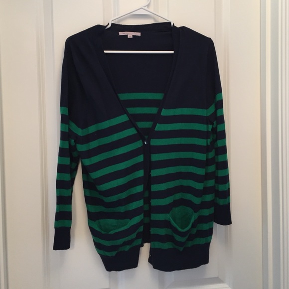 Navy Gap Cardigan with Green Stripes