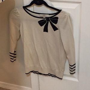 Ann Taylor Loft Cream 3/4 top with Bow Size XS