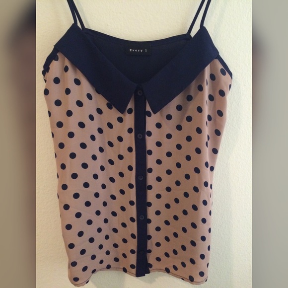 Every 1 Tan & Navy polka dot camisole top XS - Picture 2 of 3