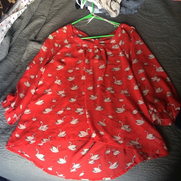 Red forever21 swan chiffon blouse