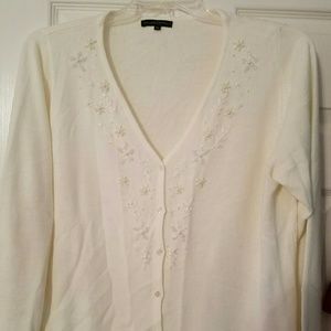 Lightweight cream colored cardigan with pearls