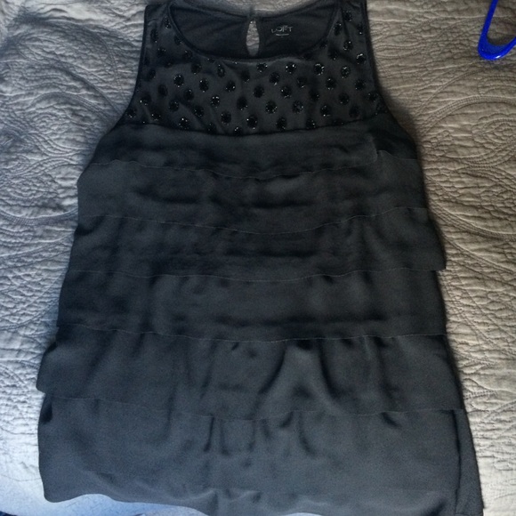 Loft Black Sleeveless Ruffle Sparkle Tank
