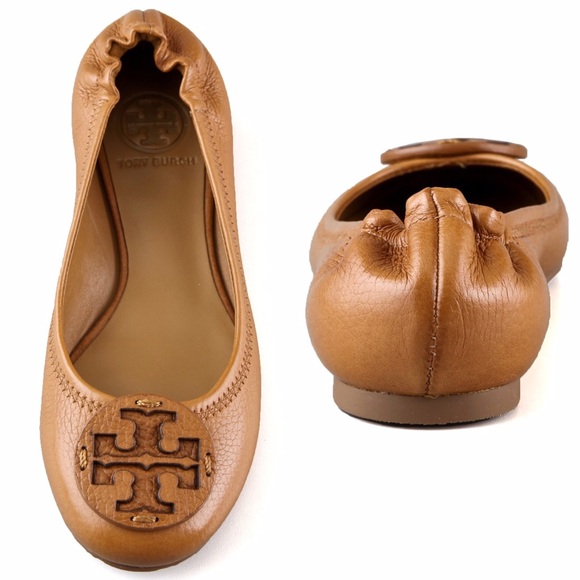 Tory Burch Reva Tumbled Leather Logo Flats