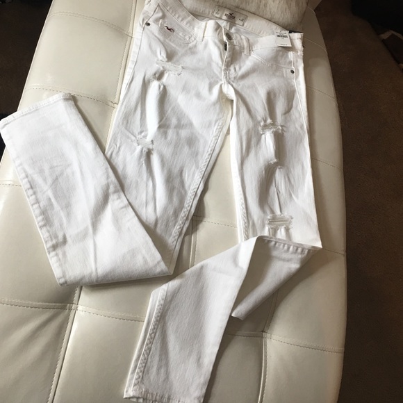 White hollister ripped super skinny jeans