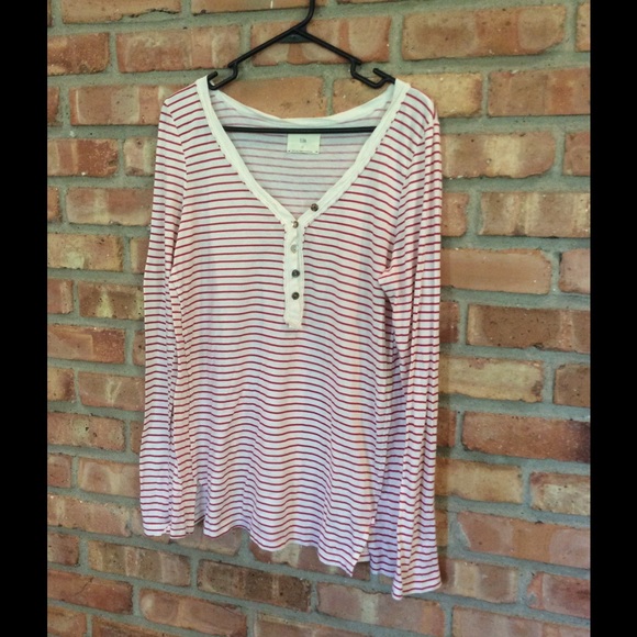 Long sleeve striped Anthropologie shirt.