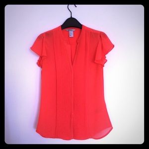 H&M semi sheer blouse in neon orange - size 4