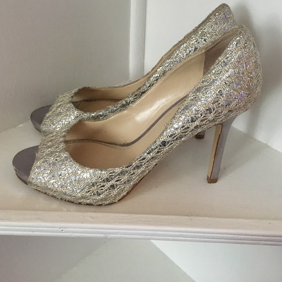 Metallic gold and silver peep toe pumps size 8.5