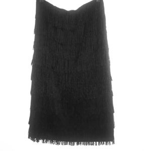 Black strapless fringe mini dress