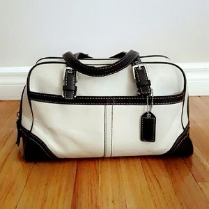 Coach Mini Ivory Handbag with Brown Trim