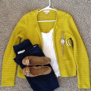 LOFT Yellow Knitted Cardigan, size Med
