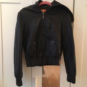 Michael Kors 100% real leather jacket with hood
