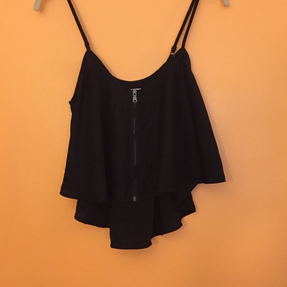 Black high low zipper tank