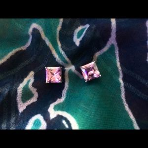 Sterling Silver/ Pink Diamond cut Stud Earrings