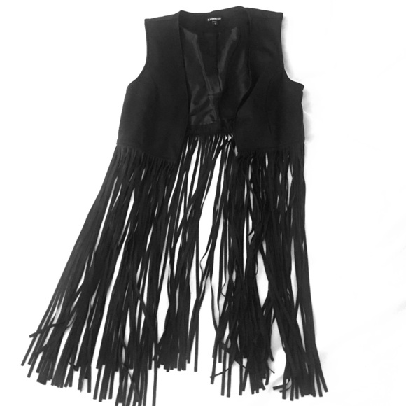 Faux suede black fringe vest