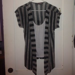 A very nice cardigan with a white shirt attached