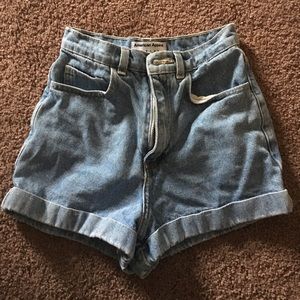 American apparel light wash high waisted shorts