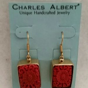 Charles Albert Zero Karat Gold Cinnabar Earrings