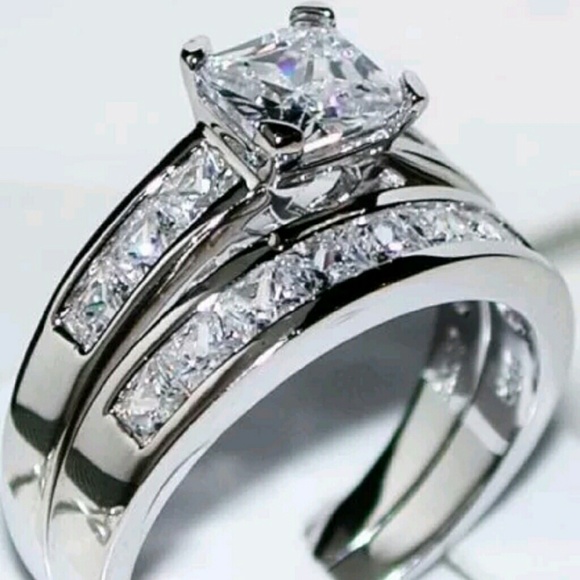 14K White Gold Engagement Ring 2pc Set - Picture 2 of 7